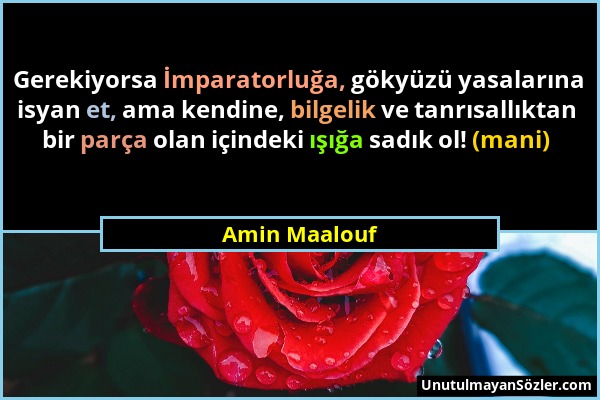 Amin Maalouf - Gerekiyorsa İmparatorluğa, gökyüzü yasalarına isyan et, ama kendine, bilgelik ve tanrısallıktan bir parça olan içindeki ışığa sadık ol!...