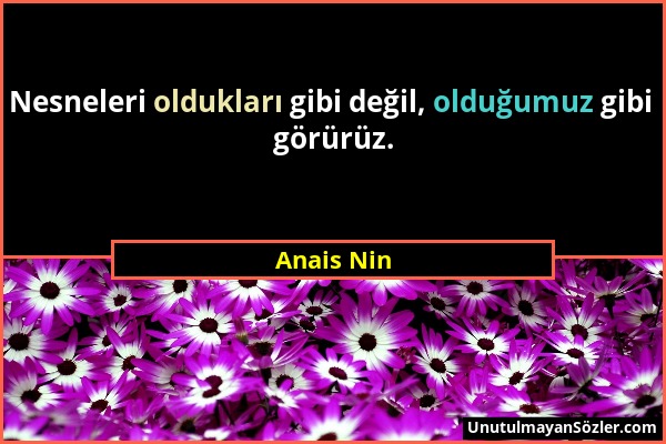 Anais Nin - Nesneleri oldukları gibi değil, olduğumuz gibi görürüz....