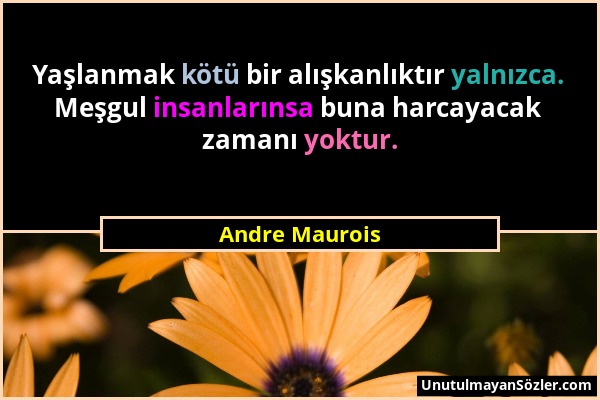 Andre Maurois - Yaşlanmak kötü bir alışkanlıktır yalnızca. Meşgul insanlarınsa buna harcayacak zamanı yoktur....