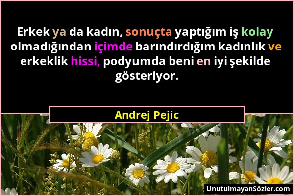 Andrej Pejic - Erkek ya da kadın, sonuçta yaptığım iş kolay olmadığından içimde barındırdığım kadınlık ve erkeklik hissi, podyumda beni en iyi şekilde...