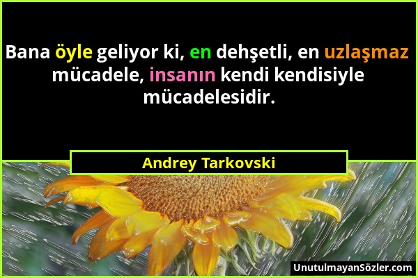 Andrey Tarkovski - Bana öyle geliyor ki, en dehşetli, en uzlaşmaz mücadele, insanın kendi kendisiyle mücadelesidir....