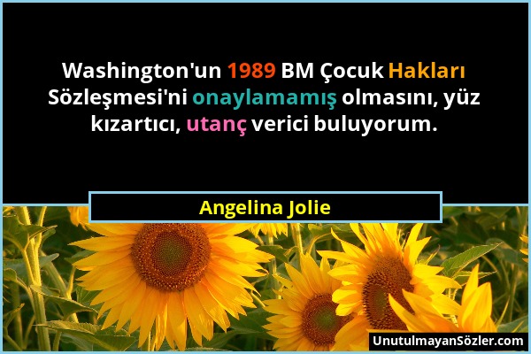 Angelina Jolie - Washington'un 1989 BM Çocuk Hakları Sözleşmesi'ni onaylamamış olmasını, yüz kızartıcı, utanç verici buluyorum....