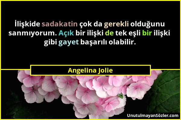 Angelina Jolie - İlişkide sadakatin çok da gerekli olduğunu sanmıyorum. Açık bir ilişki de tek eşli bir ilişki gibi gayet başarılı olabilir....