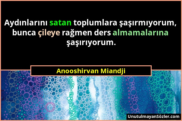 Anooshirvan Miandji - Aydınlarını satan toplumlara şaşırmıyorum, bunca çileye rağmen ders almamalarına şaşırıyorum....