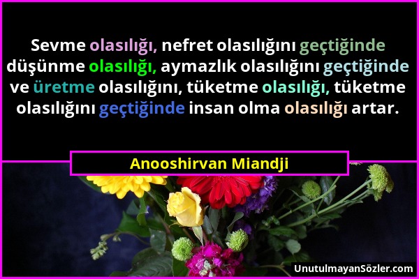 Anooshirvan Miandji - Sevme olasılığı, nefret olasılığını geçtiğinde düşünme olasılığı, aymazlık olasılığını geçtiğinde ve üretme olasılığını, tüketme...