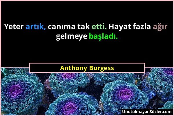 Anthony Burgess - Yeter artık, canıma tak etti. Hayat fazla ağır gelmeye başladı....