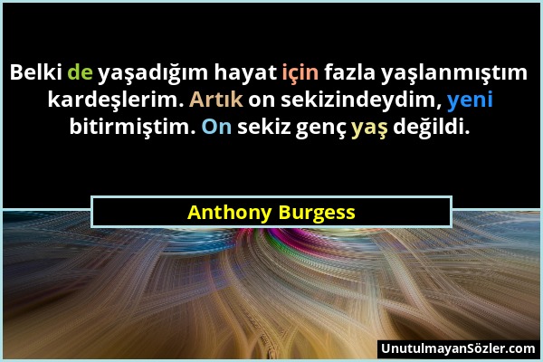 Anthony Burgess - Belki de yaşadığım hayat için fazla yaşlanmıştım kardeşlerim. Artık on sekizindeydim, yeni bitirmiştim. On sekiz genç yaş değildi....