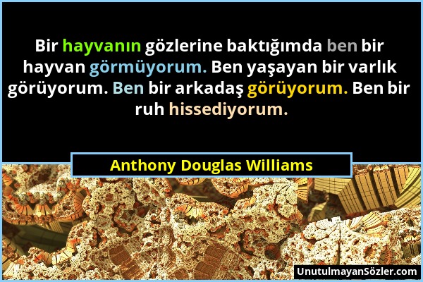 Anthony Douglas Williams - Bir hayvanın gözlerine baktığımda ben bir hayvan görmüyorum. Ben yaşayan bir varlık görüyorum. Ben bir arkadaş görüyorum. B...