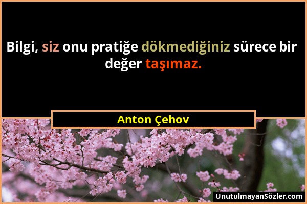 Anton Çehov - Bilgi, siz onu pratiğe dökmediğiniz sürece bir değer taşımaz....