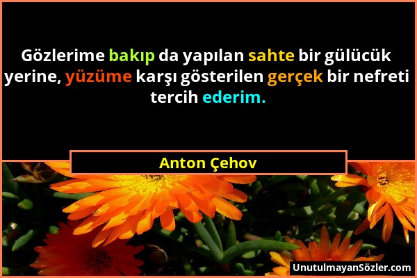 Anton Çehov - Gözlerime bakıp da yapılan sahte bir gülücük yerine, yüzüme karşı gösterilen gerçek bir nefreti tercih ederim....