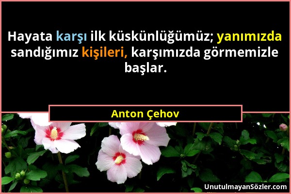 Anton Çehov - Hayata karşı ilk küskünlüğümüz; yanımızda sandığımız kişileri, karşımızda görmemizle başlar....