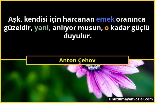 Anton Çehov - Aşk, kendisi için harcanan emek oranınca güzeldir, yani, anlıyor musun, o kadar güçlü duyulur....