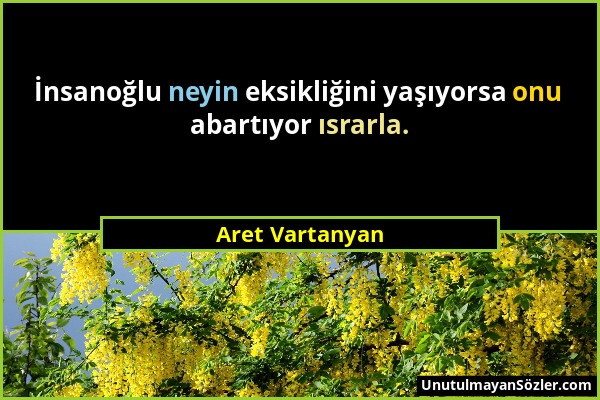 Aret Vartanyan - İnsanoğlu neyin eksikliğini yaşıyorsa onu abartıyor ısrarla....