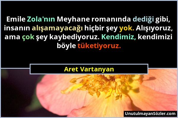 Aret Vartanyan - Emile Zola'nın Meyhane romanında dediği gibi, insanın alışamayacağı hiçbir şey yok. Alışıyoruz, ama çok şey kaybediyoruz. Kendimiz, k...