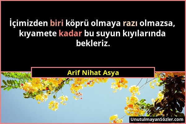 Arif Nihat Asya - İçimizden biri köprü olmaya razı olmazsa, kıyamete kadar bu suyun kıyılarında bekleriz....