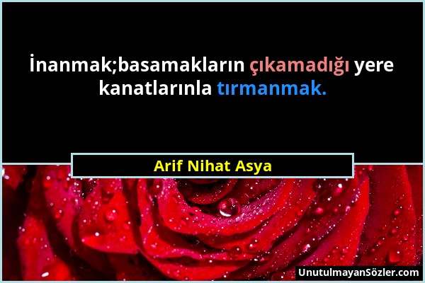 Arif Nihat Asya - İnanmak;basamakların çıkamadığı yere kanatlarınla tırmanmak....