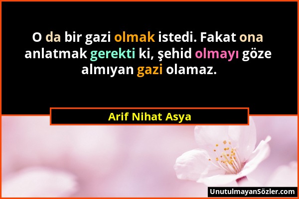 Arif Nihat Asya - O da bir gazi olmak istedi. Fakat ona anlatmak gerekti ki, şehid olmayı göze almıyan gazi olamaz....