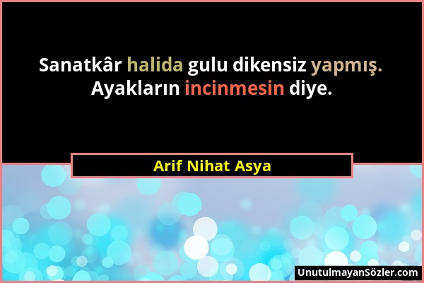 Arif Nihat Asya - Sanatkâr halida gulu dikensiz yapmış. Ayakların incinmesin diye....