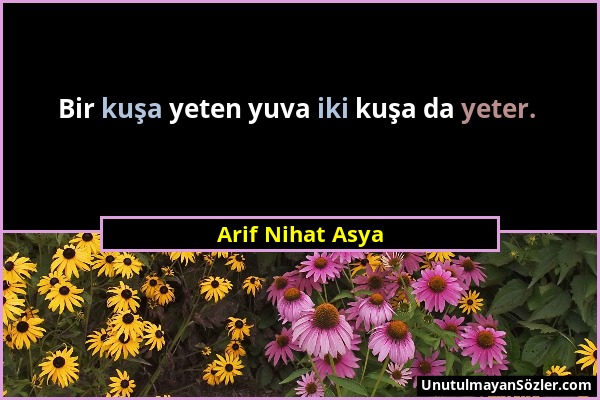 Arif Nihat Asya - Bir kuşa yeten yuva iki kuşa da yeter....