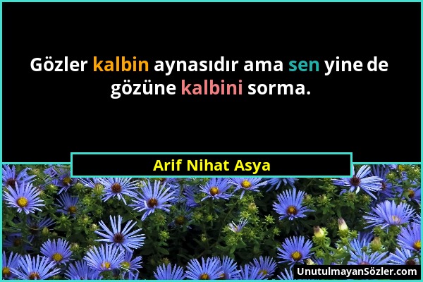 Arif Nihat Asya - Gözler kalbin aynasıdır ama sen yine de gözüne kalbini sorma....