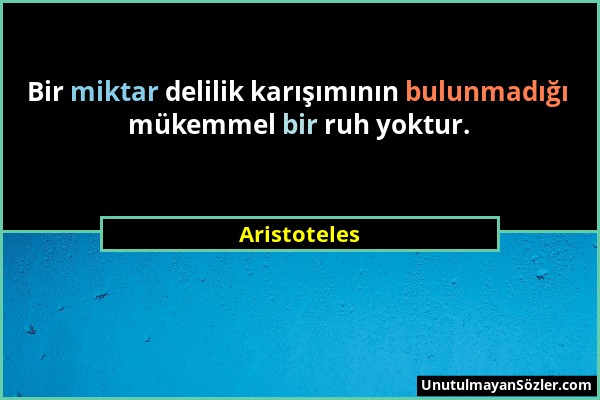 Aristoteles - Bir miktar delilik karışımının bulunmadığı mükemmel bir ruh yoktur....