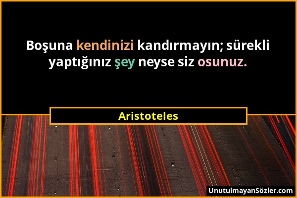 Aristoteles - Boşuna kendinizi kandırmayın; sürekli yaptığınız şey neyse siz osunuz....