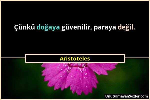 Aristoteles - Çünkü doğaya güvenilir, paraya değil....
