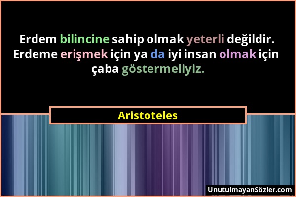 Aristoteles - Erdem bilincine sahip olmak yeterli değildir. Erdeme erişmek için ya da iyi insan olmak için çaba göstermeliyiz....