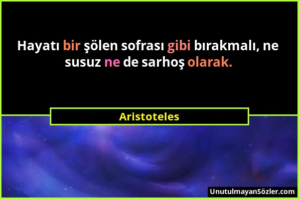 Aristoteles - Hayatı bir şölen sofrası gibi bırakmalı, ne susuz ne de sarhoş olarak....