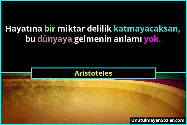 Aristoteles - Hayatına bir miktar delilik katmayacaksan, bu dünyaya gelmenin anlamı yok....