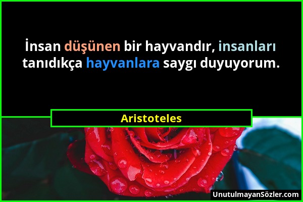 Aristoteles - İnsan düşünen bir hayvandır, insanları tanıdıkça hayvanlara saygı duyuyorum....