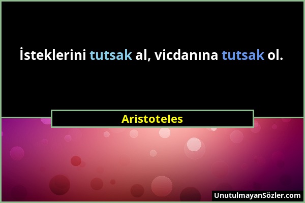 Aristoteles - İsteklerini tutsak al, vicdanına tutsak ol....