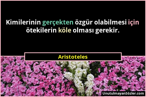 Aristoteles - Kimilerinin gerçekten özgür olabilmesi için ötekilerin köle olması gerekir....