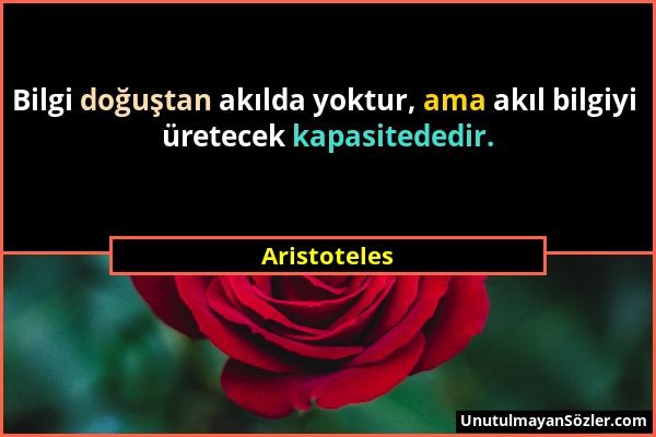 Aristoteles - Bilgi doğuştan akılda yoktur, ama akıl bilgiyi üretecek kapasitededir....