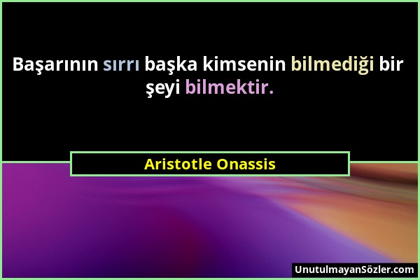 Aristotle Onassis - Başarının sırrı başka kimsenin bilmediği bir şeyi bilmektir....