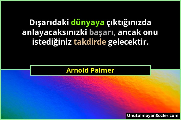 Arnold Palmer - Dışarıdaki dünyaya çıktığınızda anlayacaksınızki başarı, ancak onu istediğiniz takdirde gelecektir....