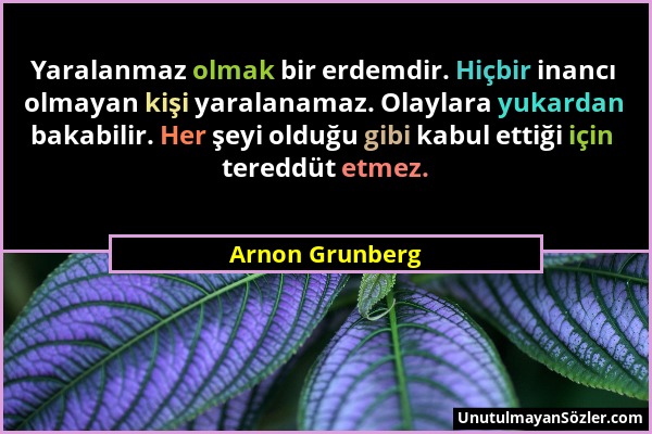 Arnon Grunberg - Yaralanmaz olmak bir erdemdir. Hiçbir inancı olmayan kişi yaralanamaz. Olaylara yukardan bakabilir. Her şeyi olduğu gibi kabul ettiği...