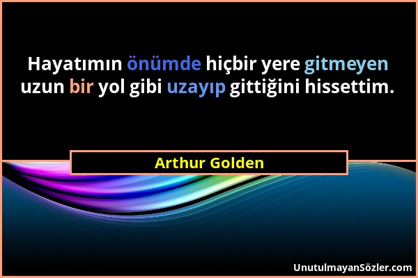 Arthur Golden - Hayatımın önümde hiçbir yere gitmeyen uzun bir yol gibi uzayıp gittiğini hissettim....