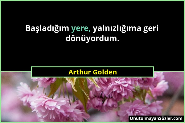 Arthur Golden - Başladığım yere, yalnızlığıma geri dönüyordum....