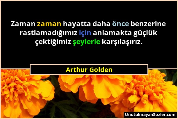 Arthur Golden - Zaman zaman hayatta daha önce benzerine rastlamadığımız için anlamakta güçlük çektiğimiz şeylerle karşılaşırız....