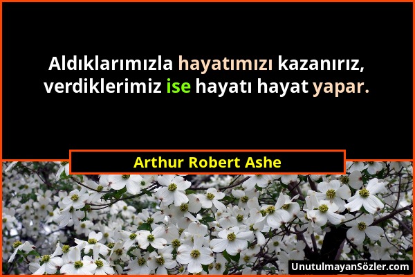 Arthur Robert Ashe - Aldıklarımızla hayatımızı kazanırız, verdiklerimiz ise hayatı hayat yapar....