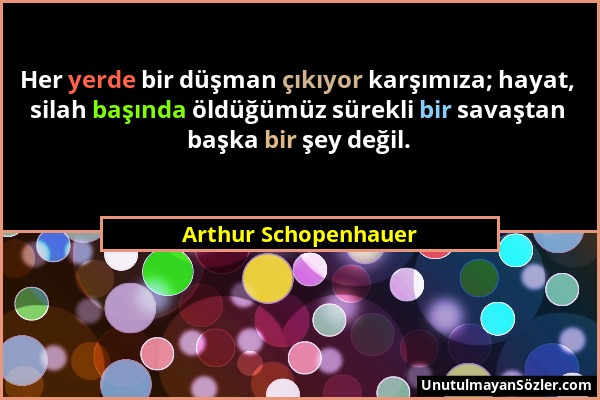 Arthur Schopenhauer - Her yerde bir düşman çıkıyor karşımıza; hayat, silah başında öldüğümüz sürekli bir savaştan başka bir şey değil....