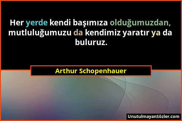 Arthur Schopenhauer - Her yerde kendi başımıza olduğumuzdan, mutluluğumuzu da kendimiz yaratır ya da buluruz....