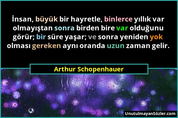 Arthur Schopenhauer - İnsan, büyük bir hayretle, binlerce yıllık var olmayıştan sonra birden bire var olduğunu görür; bir süre yaşar; ve sonra yeniden...