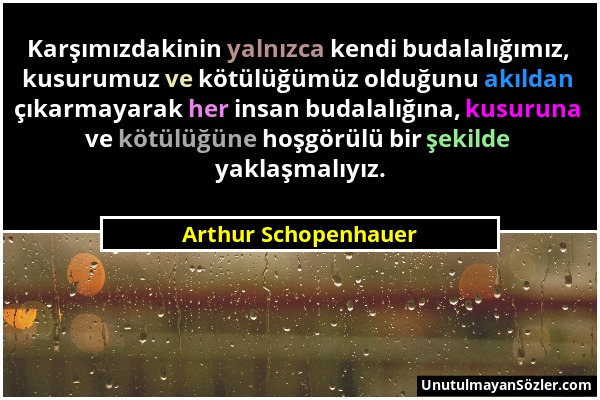 Arthur Schopenhauer - Karşımızdakinin yalnızca kendi budalalığımız, kusurumuz ve kötülüğümüz olduğunu akıldan çıkarmayarak her insan budalalığına, kus...