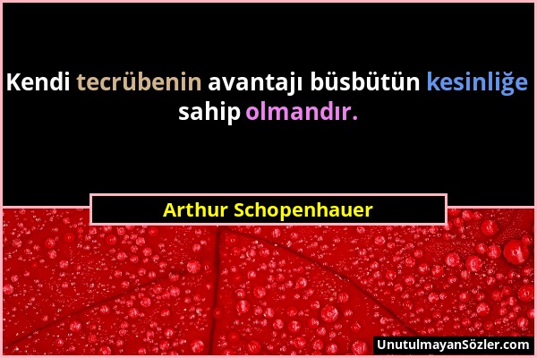 Arthur Schopenhauer - Kendi tecrübenin avantajı büsbütün kesinliğe sahip olmandır....