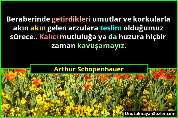 Arthur Schopenhauer - Beraberinde getirdikleri umutlar ve korkularla akın akın gelen arzulara teslim olduğumuz sürece.. Kalıcı mutluluğa ya da huzura...