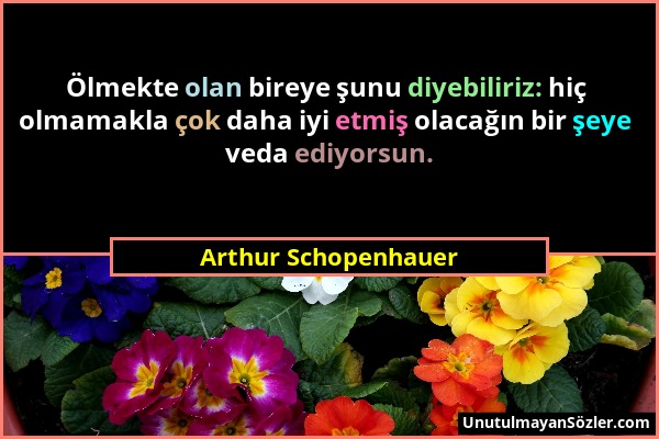 Arthur Schopenhauer - Ölmekte olan bireye şunu diyebiliriz: hiç olmamakla çok daha iyi etmiş olacağın bir şeye veda ediyorsun....