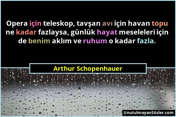 Arthur Schopenhauer - Opera için teleskop, tavşan avı için havan topu ne kadar fazlaysa, günlük hayat meseleleri için de benim aklım ve ruhum o kadar...