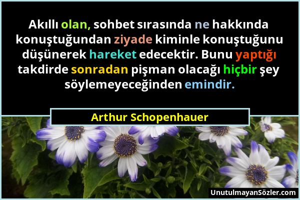 Arthur Schopenhauer - Akıllı olan, sohbet sırasında ne hakkında konuştuğundan ziyade kiminle konuştuğunu düşünerek hareket edecektir. Bunu yaptığı tak...